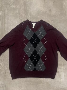 Dockers Burgundy Argyle V-Neck Sweater XXL